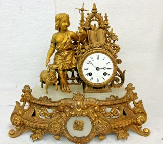 Antique French Clock Figural Gilt Brass / Bronze Clock 1855ca.  San Gioovannino