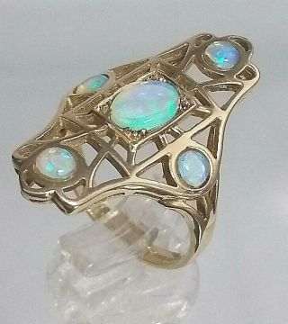 Vintage 9ct Gold Australian Opal Ring (arts And Crafts Panel Style)