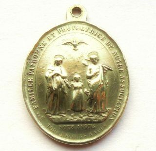 THE SACRED HEARTS OF THE HOLY FAMILY - SPLENDID ANTIQUE OLD BRONZE MEDAL PENDANT 2