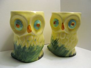 2 Vintage Ceramic Porcelain Owl Cups/toothpick Holders,  England