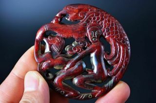 Unique Chinese Old Jade Hand Carved Sexy Man&woman&phoenix Pendant H9
