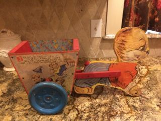 Vintage Gong Bell Co Wagon With Bear/nursery Rhymes