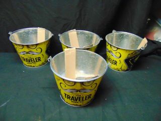 (4) The Traveler Beer Co.  Metal Pal W/ Handle Double Side Yellow Color Road