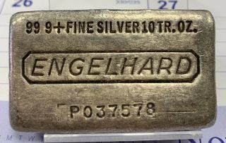 Vintage Engelhard Poured Loaf 10 Oz.  Ounce.  999 Fine Silver Bar Serial P037578