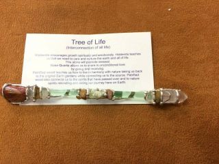 Seeds Of Light Chakra Wand Tree Of Life Hiddenite Rose Quartz Petrified Wood 6 "