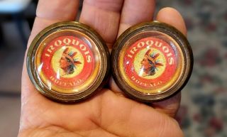 55 - 11 - Pair Vintage Glass Domed Rosettes Iroquois Buffalo Brewing Company Rare