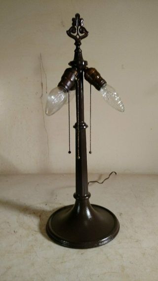 Antique Ind 3 Socket Lamp Base For Leaded Or Slag Glass Handel Era