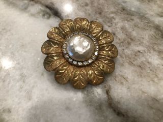 Rare Vintage Signed Miriam Haskell Faux Baroque Pearl Goldtone Brooch Pin