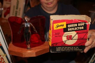 Rare Vintage C.  1950 Queen Bug Deflector Car Hood Ornament Rat Rod Gas Oil Sign