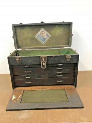 Vintage Wood Machinist Tool Box Industrial Union 7 Drawer Antique Chest Wooden
