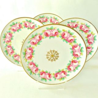 Fine Antique Victorian Set Of Porcelain Hand Painted Roses Plates England