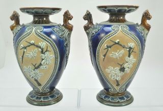 Antique Ornate Royal Doulton Slaters Patent 11 Inch Stoneware Vases 1886 2