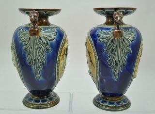 Antique Ornate Royal Doulton Slaters Patent 11 Inch Stoneware Vases 1886 3