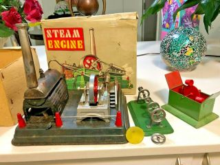 Vintage Tin Toy Steam Engine By Louis Marx Toys Japan M33