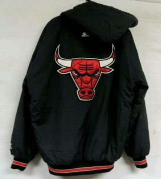 Vintage Chicago Bulls Jacket Starter Winter Parka Mens Large Nba Quilted Hooded