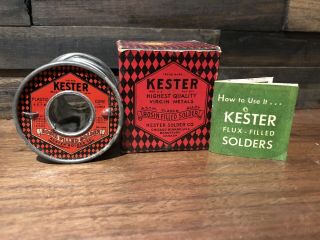 Early 1930s Kester Rosin - Filled Core Solder Wire W/ Box Tin Litho Spool Nos