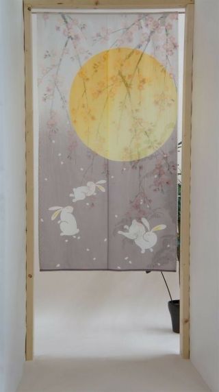 Japanese Noren Curtain Moon Rabbit Made In Japan