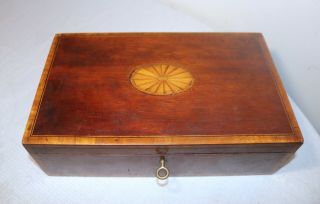 Antique 19th Century Handmade Wood Inlaid Marquetry Cigar Box Skeleton Key