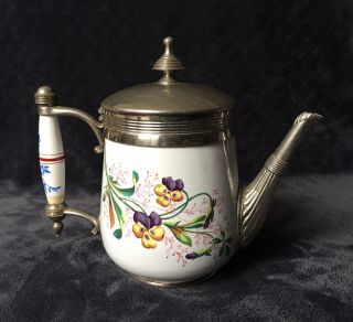 19th Century Antique Manning Bowman & Co Graniteware Enamel Pewter Coffee Pot