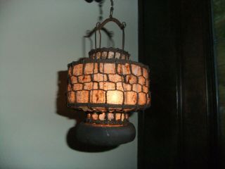 Vntg Japanese Twisted Wire & Paper W/ Japanese Characters Garden Candle Lantern
