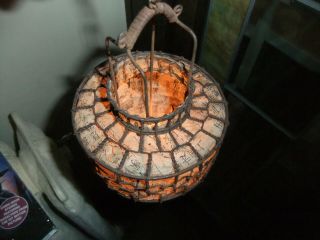 Vntg Japanese Twisted Wire & Paper w/ Japanese Characters Garden Candle Lantern 3