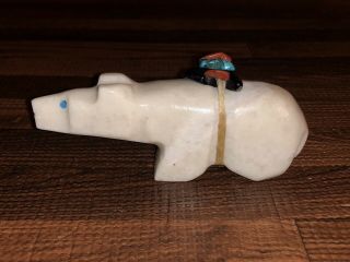 3.  32” Long Zuni Carved Alabaster Bear Fetish Signed By Michael Mahooty