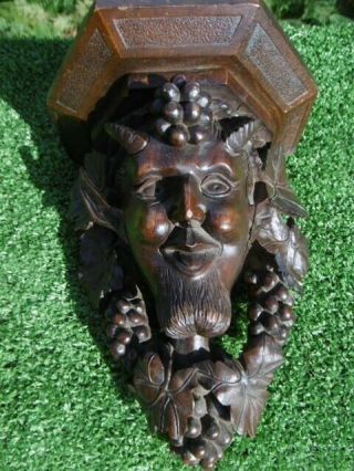 MAGNIFICENT 19thc BLACK FOREST MAHOGANY CARVED HORNED SATYR GRAPE & LEAF C.  1870 2