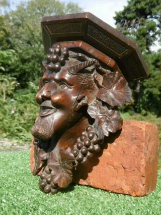 MAGNIFICENT 19thc BLACK FOREST MAHOGANY CARVED HORNED SATYR GRAPE & LEAF C.  1870 3