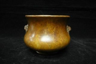 Rare Vintage Chinese Bronze Incense Burner Foo Dog Heads Censer 