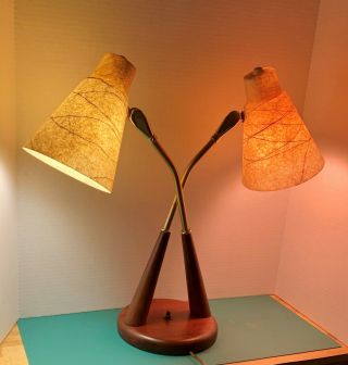 Vintage Mid Century Danish Modern Duel Table Lamp Teak / Very Cool And