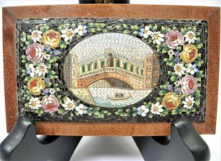 Very Fine Antique MICRO MOSAIC Venice Italy Scenic Paperweight Plaque 2