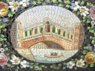 Very Fine Antique MICRO MOSAIC Venice Italy Scenic Paperweight Plaque 3