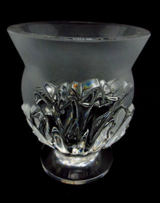 Vintage Lalique France Crystal St Cloud Acanthus Leaf Footed Vase Signed