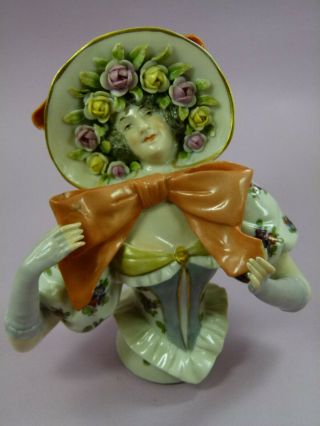 Antique German Half Doll Lady W/ Hat / Bows / Flowers 5 - 1/3 " By Ernst Bohne