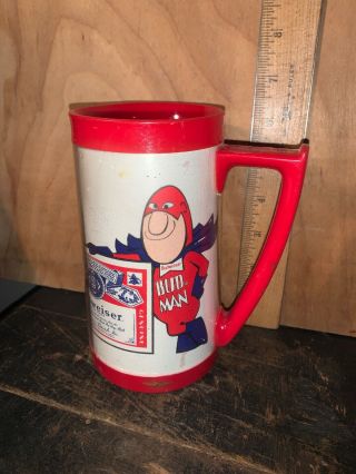Vintage Budweiser Bud Man Plastic Thermo - Serv Beer Stein Mug W/ Bowtie Logo