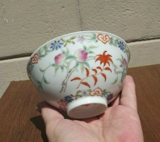 Vintage Chinese Porcelain Bowl Peaches Flowers Bat Enameled Footed