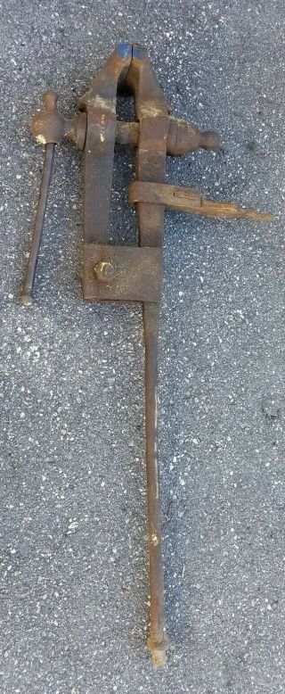 Antique Vintage Blacksmith Post Vise Farm Tool 5 " Jaw,  40” Long