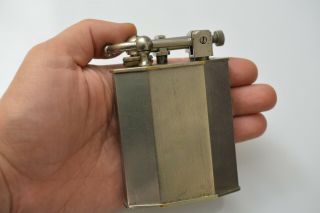 Vintage Antique Bronze Silver Plated Large Lift Arm Petrol Table Lighter Rustic