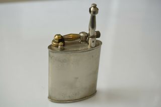 Vintage Antique French Bronze Silver Plated Large Lift Arm Petrol Table Lighter 3