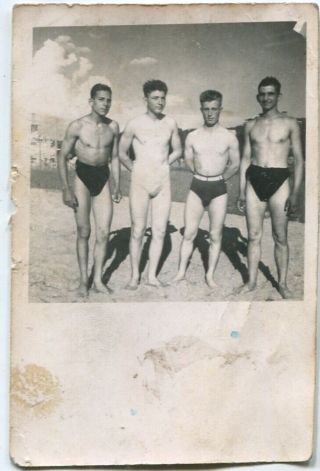 Semi Nude Men At The Beach Gay Interest Photo Vintage 1951