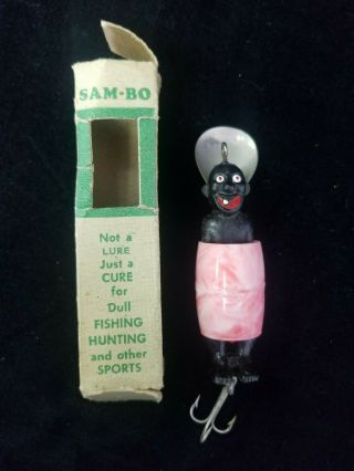 Vintage Black Americana Memorabilia Sam - Bo Fishing Lure With Box