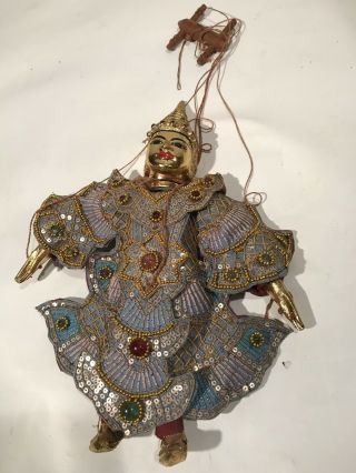 Vintage Indonesian Wayang Golek String Marionette Puppet Gilt Thai 14”