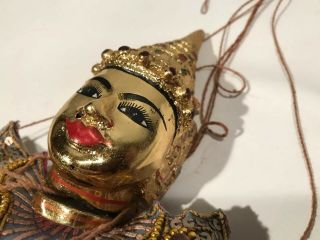 Vintage Indonesian Wayang Golek String MARIONETTE Puppet Gilt Thai 14” 2