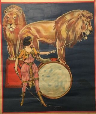 Rare Circa 1930 Vintage Circus Poster 20 X 28 Sexy Flapper Female Lion Tamer