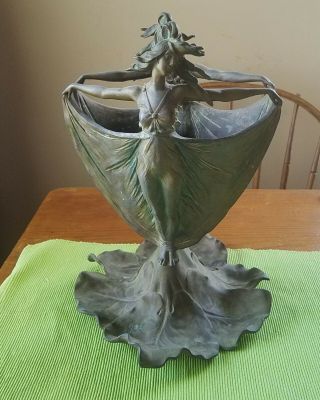 Antique Art Nouveau Sculpture Bronze Lady (s) Spelter Vase