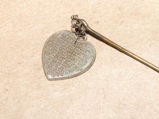 Vintage Antique Brass Religious Heart With The Lords Prayer Stick Pin 2