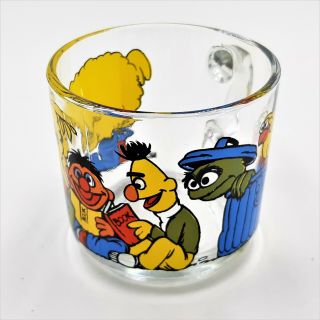 Sesame Street Glass Mug Muppets Inc Bert Ernie Grover Big Bird Cookie Monster