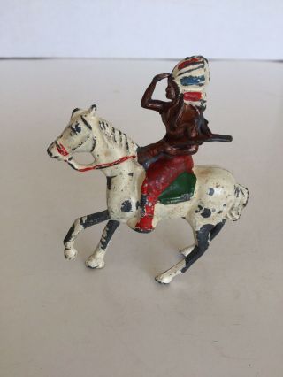 Vintage Indian Riding On A Horse Metal Toy Figure