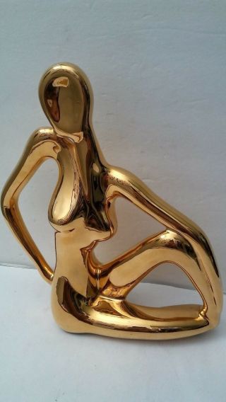 1986 Jaru Nude Female Ceramic Mid Century Modernist Sculpture 18k Gold Finish