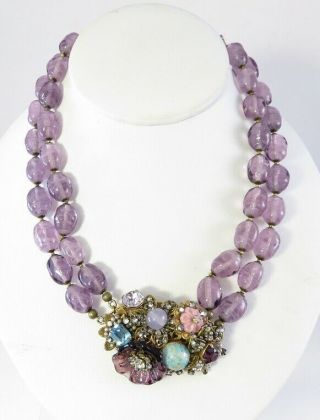 Vintage Signed Miriam Haskell Purple Glass Beaded Necklace